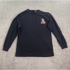 Mickey Mouse Black Long Sleeve Henley Tee - Classic Disney Graphic